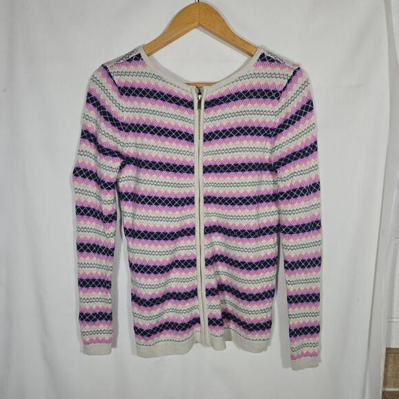 Talbots Fair Isle Medium Zip Back Knit Sweater Striped Nordic Cozy Bright - Picture 5 of 7